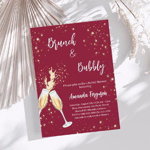 Invitación Brunch Bubbly Bridal Shower se anima burgundy