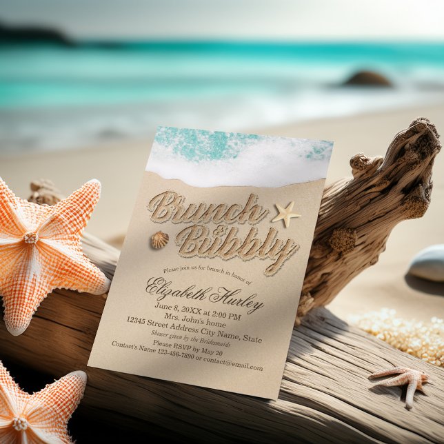 Invitación Brunch Bubbly Bridal Shower Summer Beach Starfish (Subido por el creador)