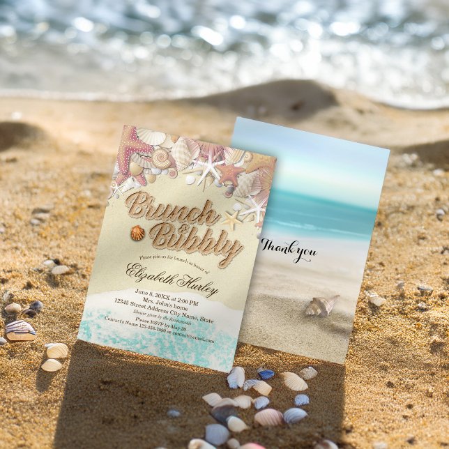 Invitación Brunch Bubbly Bridal Shower Summer Beach Starfish (Subido por el creador)