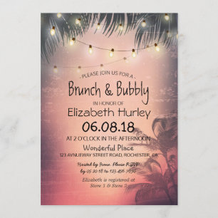 Invitación Brunch Bubbly Bridal Shower Summer Palm Tree Light