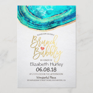Invitación Brunch Bubbly Bridal Shower Verde azulada Gold Ago