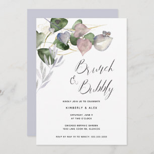 Invitación Brunch Bubbly Bridal Shower Watercolor Eucalyptus