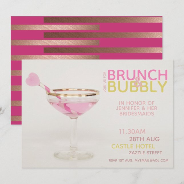 Invitación BRUNCH BUBBLY Bridesmaids Luncheon Brunch Cocktail (Anverso / Reverso)