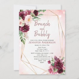 Invitación Brunch & Bubbly Burgundy Rosa Bridal Shower
