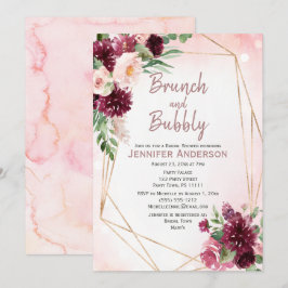 Invitación Brunch & Bubbly Burgundy Rosa Bridal Shower