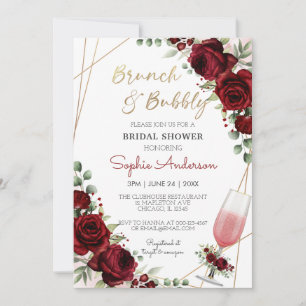 Invitación Brunch Bubbly Burgundy Wine Rosa Bridal Shower