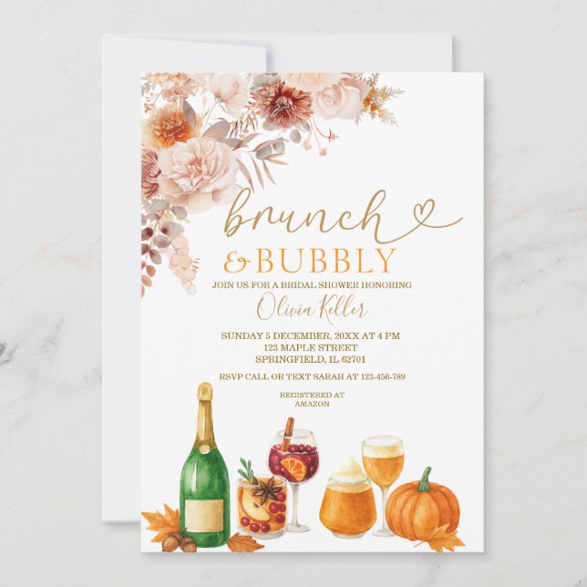 Invitación Brunch & Bubbly Burnt Orange Bridal Shower (Anverso)