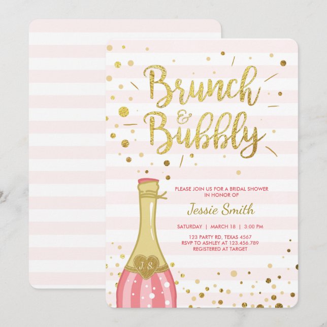 Invitación Brunch & Bubbly Chalet de novia Pink Gold (Anverso / Reverso)