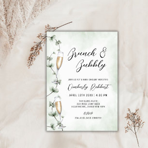 Invitación Brunch Bubbly Champagne Greenery Baby Shower