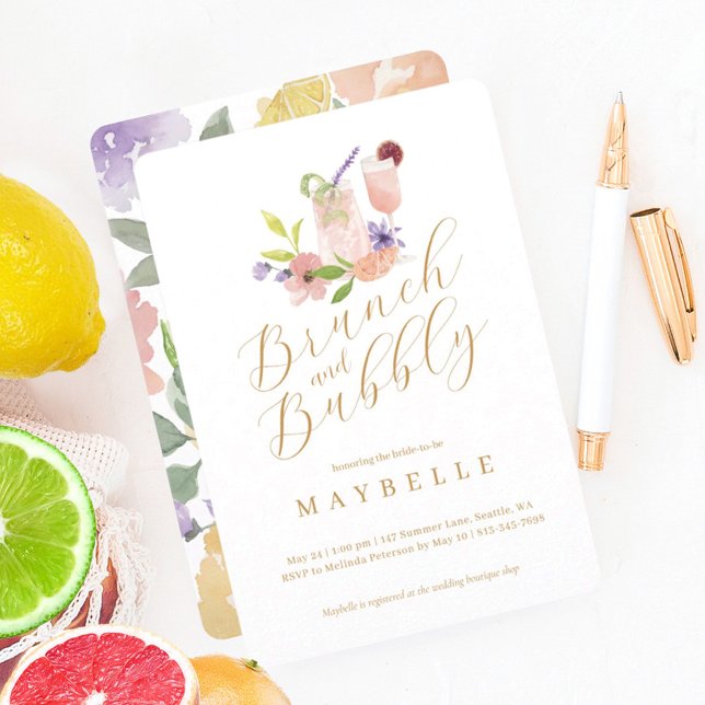 Invitación Brunch Bubbly Cocktail Floral Bridal Shower Fiesta (Subido por el creador)