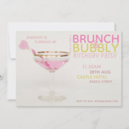 Invitación Brunch BUBBLY Cóctel PINK GOLD moderno 40 cumpleañ