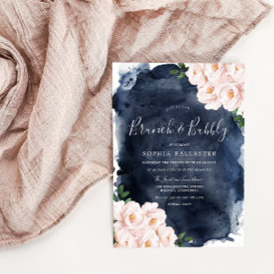 Invitación Brunch & Bubbly de ducha de novia floral de la mar