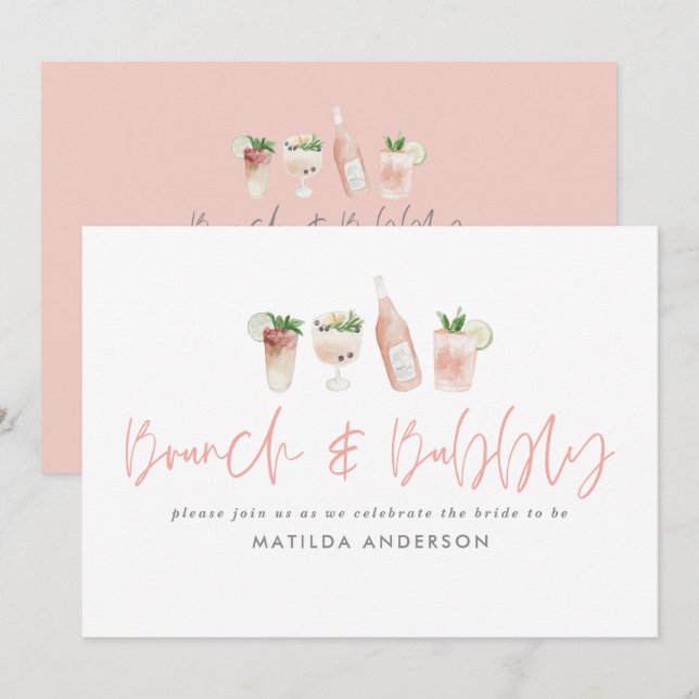 Invitación Brunch & bubbly de fin de semana de soltera rosa (Anverso / Reverso)