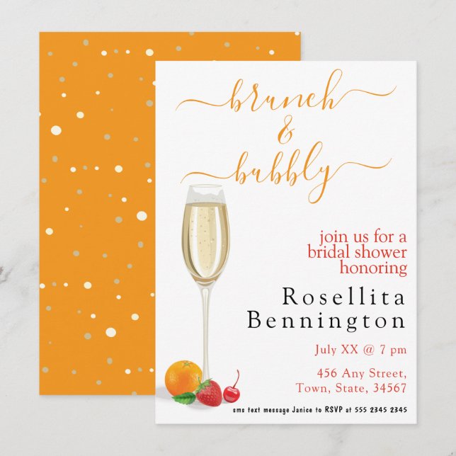 Invitación Brunch Bubbly Delight Budget Bridal Shower (Anverso / Reverso)
