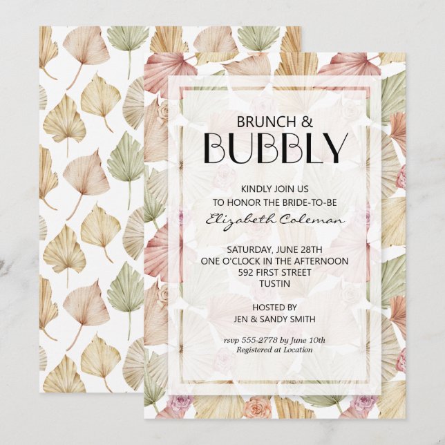Invitación Brunch Bubbly Dried Leaves Británicas Ducha De Nov (Anverso / Reverso)