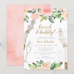 Invitación Brunch & Bubbly   Ducha nupcial floral de champán