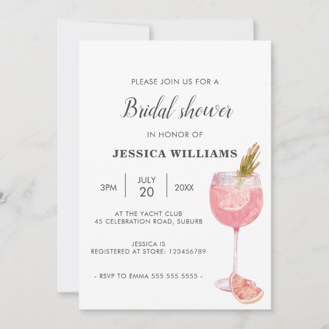 Invitación Brunch Bubbly Elegant Cocktail Bridal Shower (Anverso)