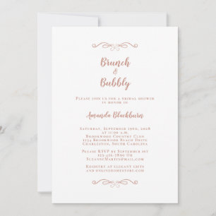 Invitación Brunch & Bubbly Elegante Desayuno Nupcial Rosa Cla