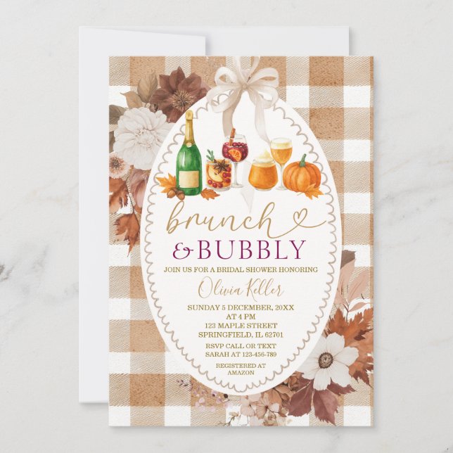 Invitación Brunch & Bubbly Fall Cocktail Bridal Shower (Anverso)