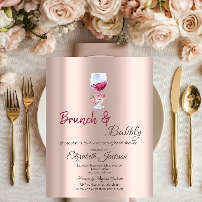Invitación Brunch & Bubbly Floral Copa con Goteo (Subido por el creador)