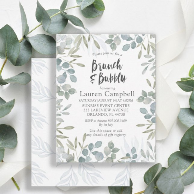 Invitación Brunch & Bubbly Greenery Aquarela Despedida de Sol (Subido por el creador)