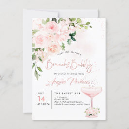 Invitación Brunch Bubbly H2 Rosado Anturios Rosas Peonías 