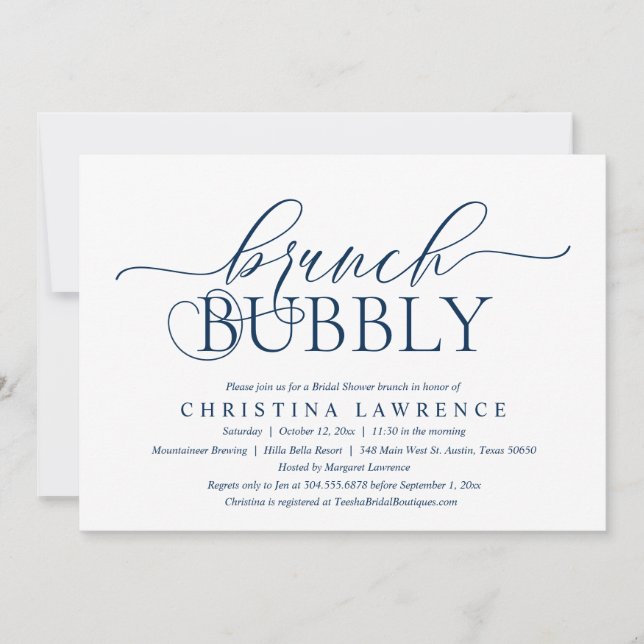 Invitación Brunch Bubbly, la novia en estado, la ducha de nov (Anverso)