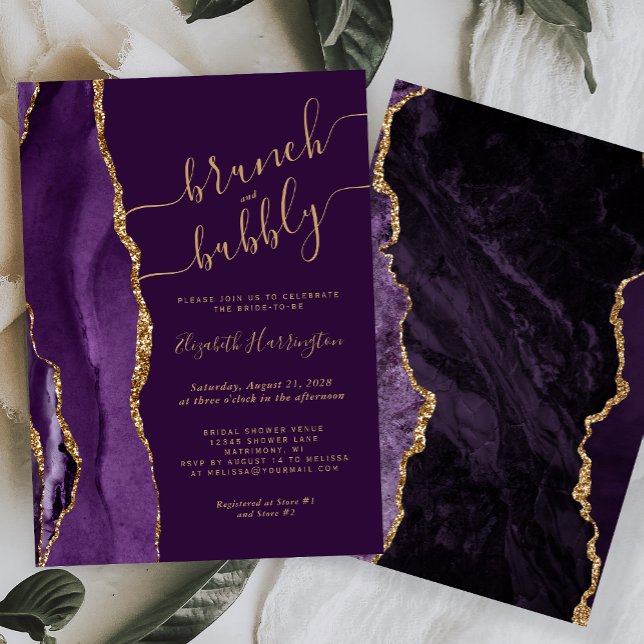 Invitación Brunch & Bubbly Morado Agata Aglomerada Despedida  (Subido por el creador)