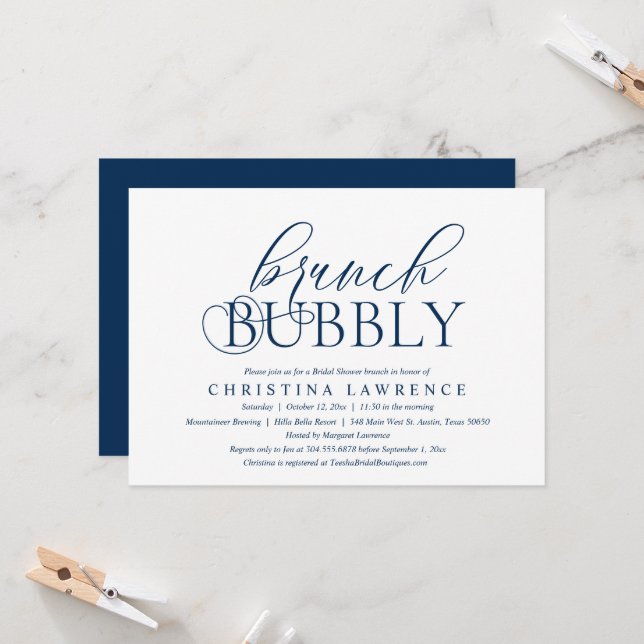 Invitación Brunch Bubbly, novia por ser, Bridal Shower Invita (Anverso/Reverso In Situ)