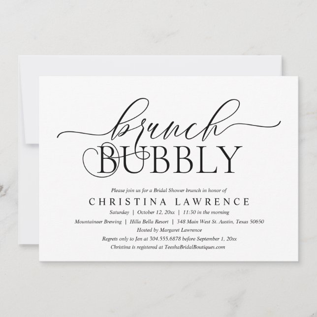Invitación Brunch Bubbly, novia por ser, Bridal Shower Invita (Anverso)