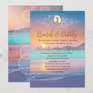 Invitación Brunch Bubbly Pastel Sunset Beach Bridal Shower