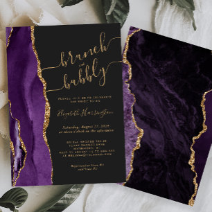 Invitación Brunch & Bubbly Púrpura Ágata Dorada Oscura