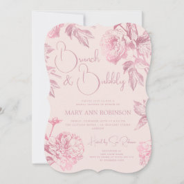 Invitación BRUNCH BUBBLY Rosa Gold Floral Bridal Shower Rubor