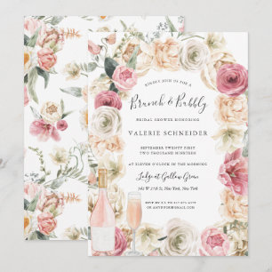 Invitación Brunch & Bubbly   Rosé Wine Floral Bridal Shower