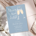 Invitación Brunch Bubbly Script Bridal Shower Dusty Blue<br><div class="desc">Elegante brunch y burbujeante invitación a la ducha de novia con gafas de champán y nombre de guión distintivo,  esta elegante invitación puede ser personalizada con su información en letras de moda sobre un polvoriento fondo azul. Diseñado por Thisisnotme©</div>