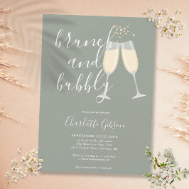 Invitación Brunch Bubbly Script Bridal Shower Sage Green