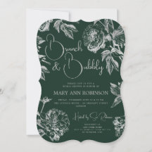 BRUNCH BUBBLY Silver Floral Bridal Shower Emerald