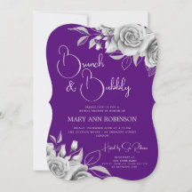 BRUNCH & BUBBLY Silver Floral Bridal Shower Purple