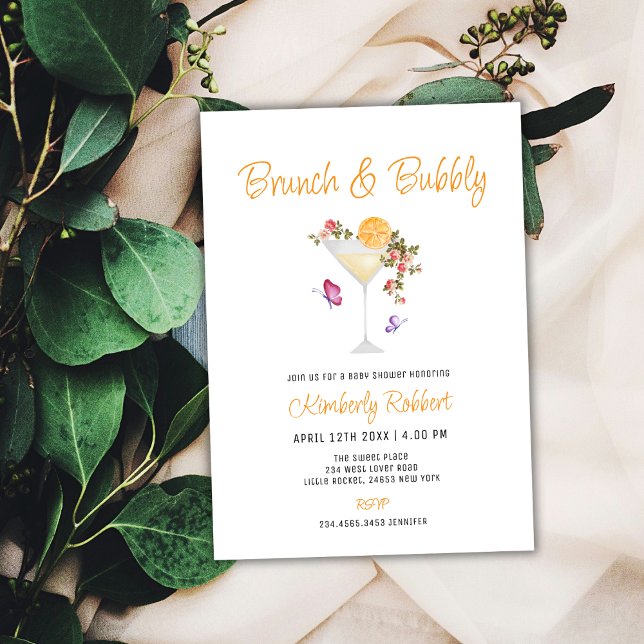 Invitación Brunch Bubbly Spring Floral Champagne Baby Shower (Brunch Bubbly Spring Floral Champagne Baby Shower Invitation)