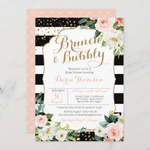 Invitación Brunch & Bubbly Stripe Rubor Floral Bridal Shower