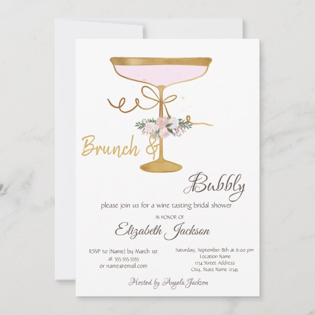 Invitación Brunch & Bubbly Vidrio, Bridal Shower con Brillo  (Anverso)