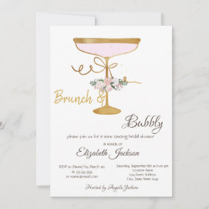 Invitación Brunch & Bubbly Vidrio, Bridal Shower con Brillo