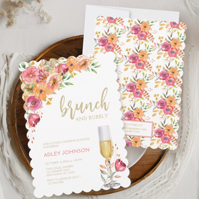 Invitación Brunch Bubbly Water Floral Fall Bridal Shower (Subido por el creador)