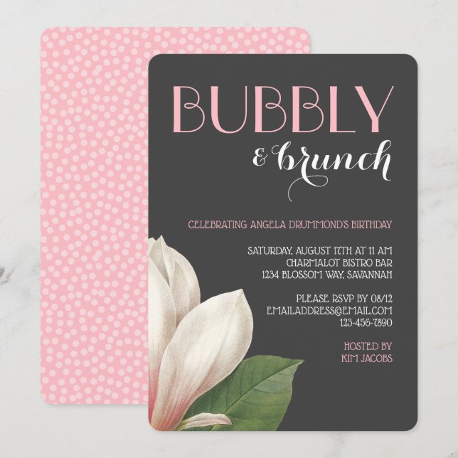 Invitación Brunch Bubible del sur de Magnolia| Marfil negro g (Anverso / Reverso)