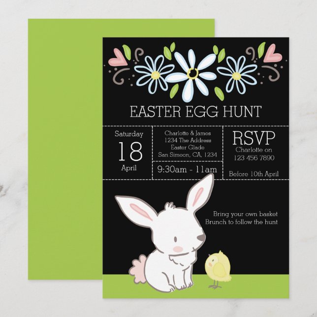 Invitación Brunch Bunny And Chick Easter Egg Hunt (Anverso / Reverso)