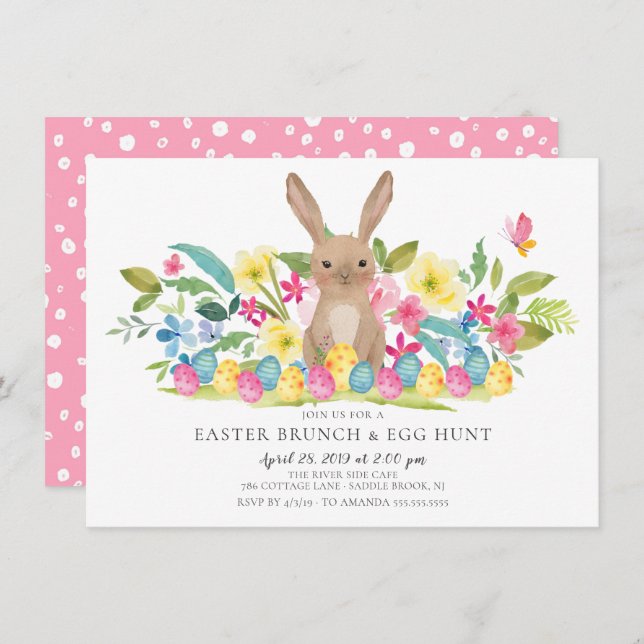 Invitación Brunch Bunny Easter y Huevo Hunt (Anverso / Reverso)