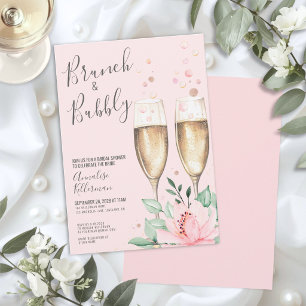 Invitación Brunch Burbujeante Rosa Floral Desayuno Nupcial