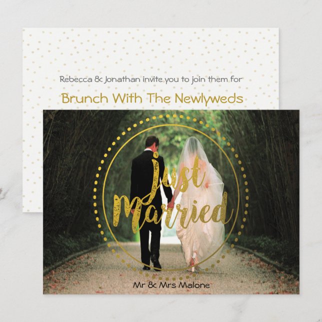 Invitación Brunch casado de la boda del poste de la foto el | (Anverso / Reverso)