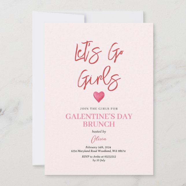 Invitación Brunch Cena de Fiesta de Galentine's Day Rosa Sonr (Anverso)