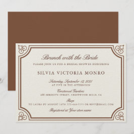 Invitación Brunch clásico de color crudo con ducha de novia
